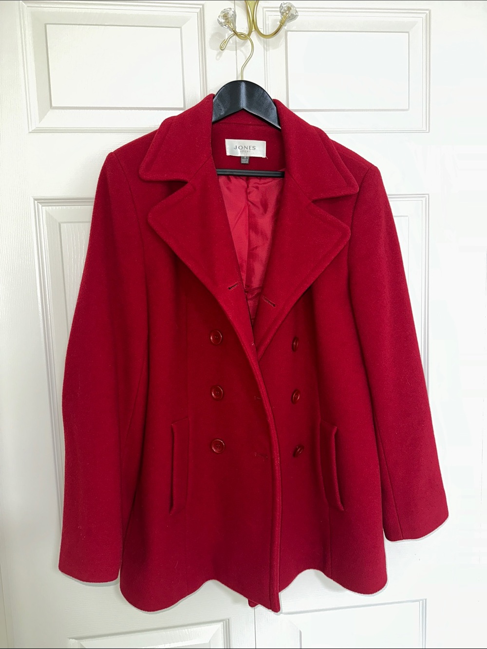 Jones New York Red Double-Breasted Pea Coat